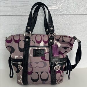 Coach Poppy Spotlight Optic Art Satin Patent Glitter Satchel Shoulder Tote Bag